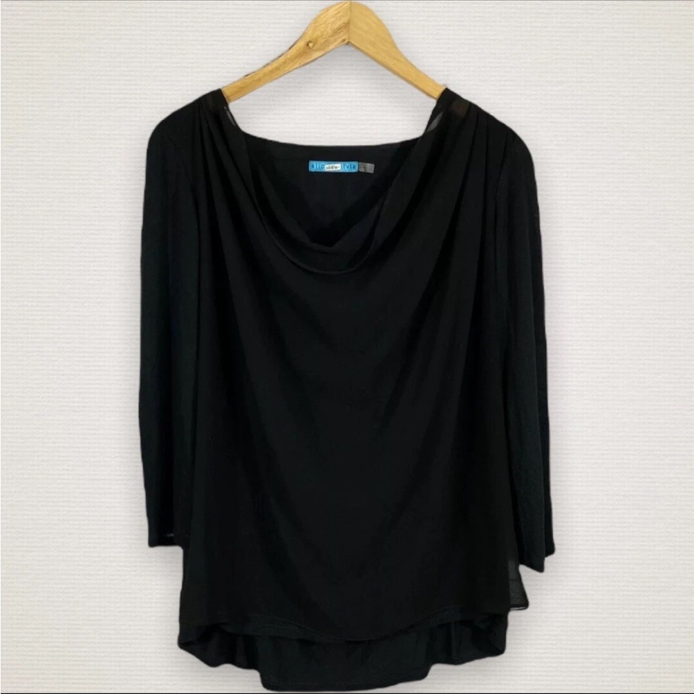 Woman's Alice + Olivia Small Drape Front Sheer Cutout Blouse Top Black